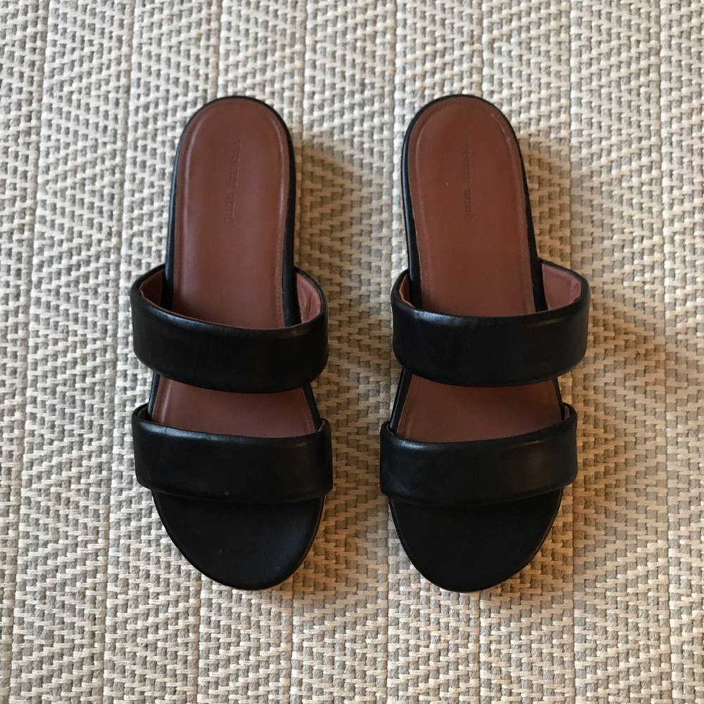 Yvonne Kone black leather and cork sandals, sz. 8